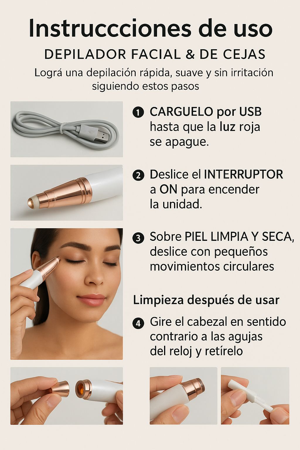 Lápiz Depilador Facial y de Cejas USB